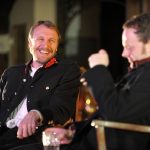 Noel White and Matt Pinches as Claudius and Laertes in Hamlet"
